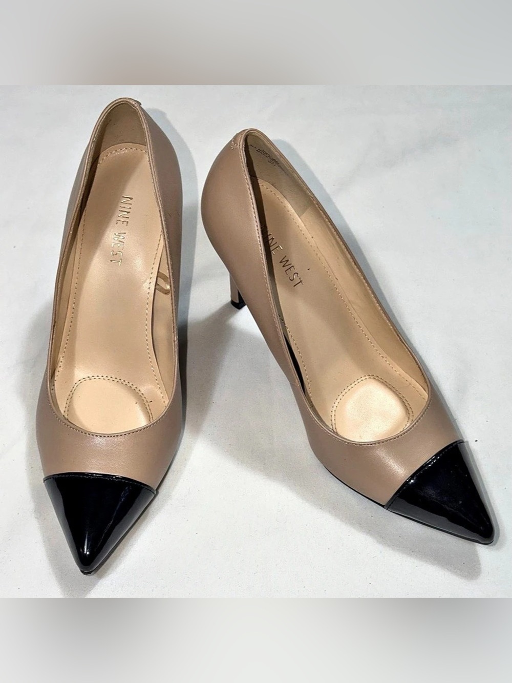 Nine West Erisha3 Nude Black Patent Cap Toe Pumps Women’s 8M